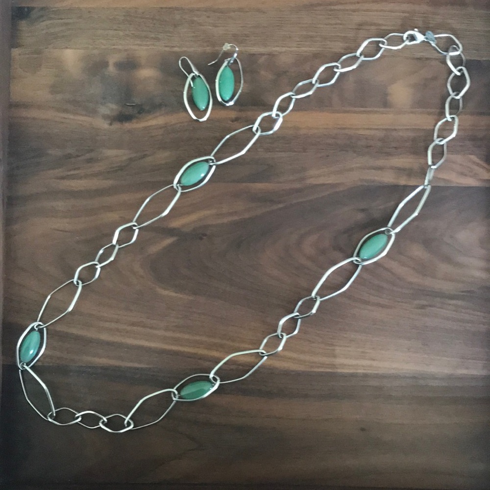 Simona Collini Stainless Steel Open Link Aventurine Set Necklace Earrings Italy